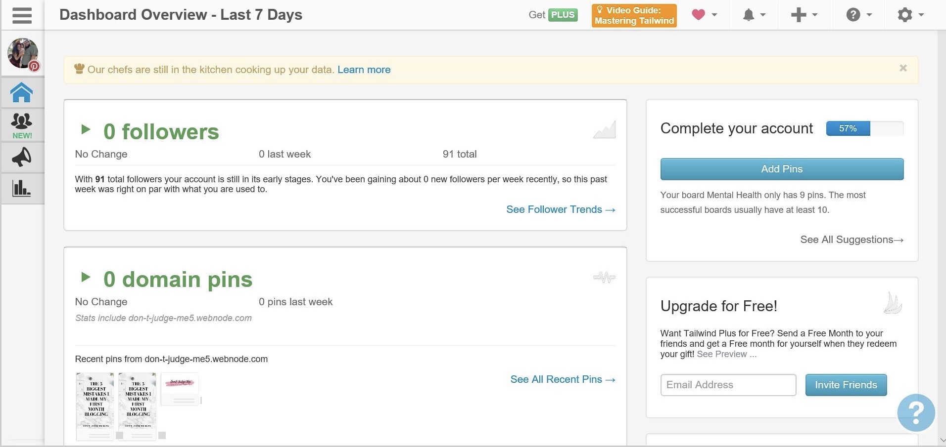 Day 1 of my free Tailwind Trial- Dashboard